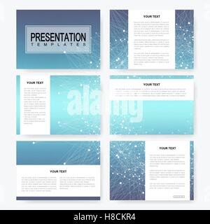 Blaue Reihe von Vektor Präsentationsvorlagen mit Molekülstruktur. Wirtschaft und wissenschaftlichen Design für Abdeckung Broschüre Flyer Broschüre marketing Werbung. Stock Vektor