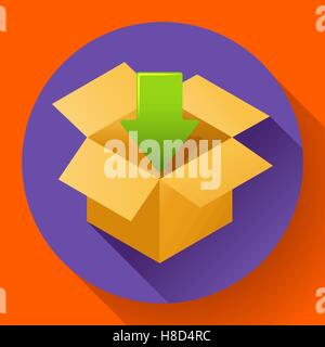 Flachgehäuse Symbol auf Runde Hintergrundfarbe. Versand-Symbol für Internet-Shop. Flache Design-Stil. Stock Vektor