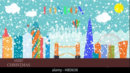 Großbritannien, Silhouette Weihnachten und Silvester London Stadt Hintergrund. Ve Stock Vektor