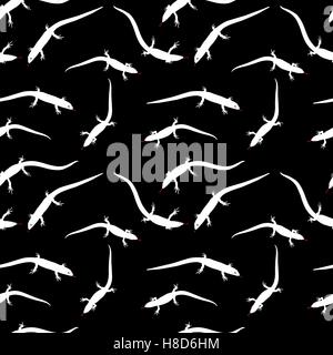 Nahtlose Muster von Schwarz und weiß silhouette Eidechse. Vektor Stock Vektor