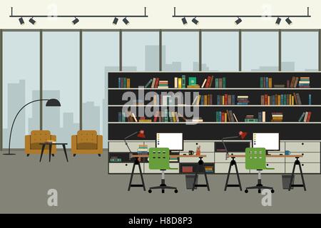 Moderne Büroeinrichtung in flachen Stil. Stock Vektor