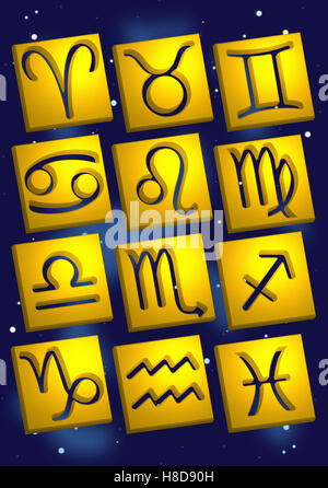 Goldene Zodiac-Horoskop-Sternzeichen Stockfoto