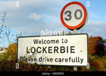 Willkommen Sie bei Lockerbie Straßenschild Stockfoto