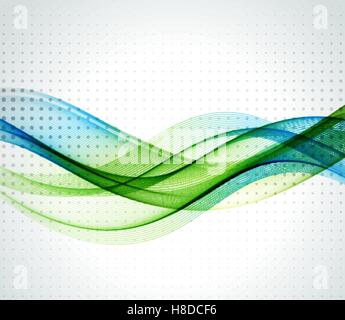Abstraktes Vektor Hintergrund, blau transparent winkte Linien für Broschüre, Webseite, Flyer Design. Blaue und grüne Rauch Welle. Stock Vektor