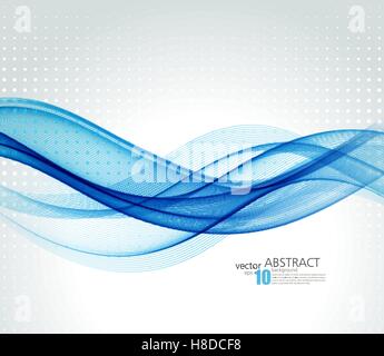 Abstraktes Vektor Hintergrund, blau transparent winkte Linien für Broschüre, Webseite, Flyer Design. Blauer Rauch Welle. Stock Vektor
