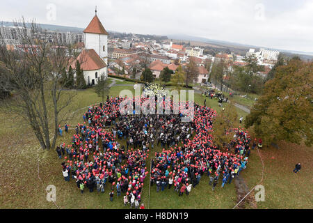 Kyjov, Tschechische Republik. 11. November 2016. Die Feier des Krieges Veterans Day durch die Schaffung von riesigen Mohn aufblasbare Bälle fand in Kyjov, Tschechische Republik, am Freitag, 11. November 2016. Der Tschechischen Republik War Veterans Day im November 2001 eingeführt. Der Tag wurde symbolisch gewählt, weil der Waffenstillstand Ende des großen Krieges am 11. November 1918 in Kraft getreten. Im Ausland, in englischsprachigen Ländern und in Frankreich vor allem dies ist ein anerkannter Feiertag, aber in der Tschechischen Republik hat es nicht noch so gewesen. Bildnachweis: Vaclav Salek/CTK Foto/Alamy Live-Nachrichten Stockfoto