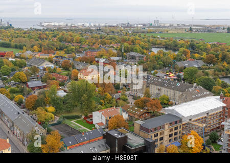 Panoramablick über Freetown Christiania von Kirche von unseres Erlösers (Vor Frelsers Kirke) in Kopenhagen, Dänemark Stockfoto