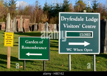 Dryfesdale Lodge unterschreiben - die Katastrophe von Lockerbie Stockfoto