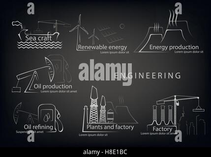Set of engineering Engineering-Produktion und Staatsbürgerschaft Stock Vektor
