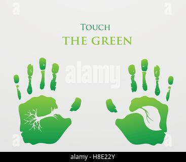 Sorge um die Umwelt, Arme aus dem Rasen mit einem grünen Stock Vektor