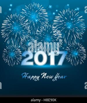 Vektor-frohes neues Jahr 2017-Karte mit Feuerwerk Stock Vektor
