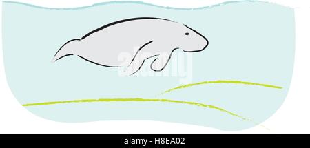 Stilisierte Lone Manatee schwimmen Vektor-illustration Stock Vektor