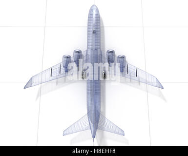 Draht Flugzeugmodell, isoliert auf weiss. 3D illustration Stockfoto