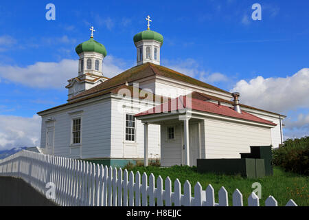 Russische orthodoxe Kirche, Unalaska Insel, Aleuten, Alaska, Vereinigte Staaten von Amerika, Nordamerika Stockfoto