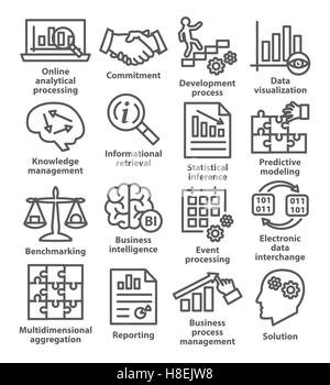 Business Management Symbole in Linienart auf weiß. Pack 04. Stock Vektor