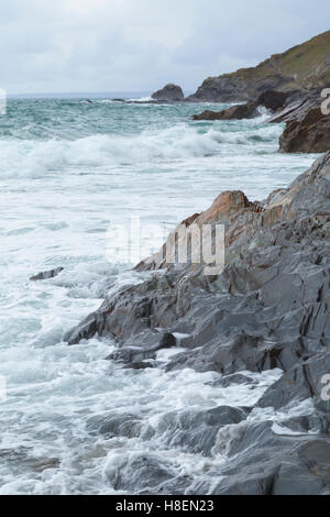 Wellen am Strand von Dollar-Bucht in der Nähe von Gunwalloe in Cornwall Stockfoto