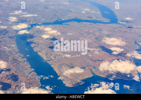 Schöne Luftaufnahme von Lake Sakakawea, North Dakota State Stockfoto