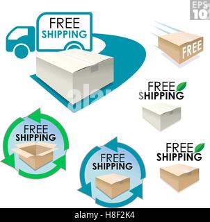 Kostenloser Versand-Boxen, LKW-Lieferung mit Öko-freundlich-Box-Paket Stock Vektor