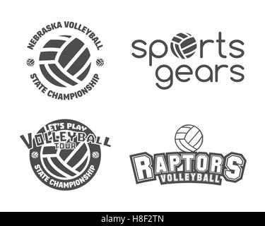 Volleyball-Etiketten, Abzeichen, Logos und Icons Set. Sport-Insignien. Am besten für Volley Club, Liga-Wettbewerb, Sport-Shops, Websites oder Zeitschriften. Verwenden Sie es als Print-on-Tshirt. Abbildung Stockfoto