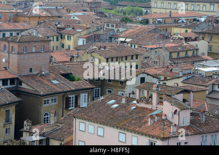 Lucca, Italien - 5. September 2016: Blick über die Altstadt von Lucca in Italien. Stockfoto