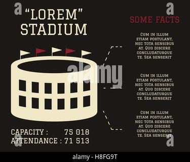 US-amerikanischer American-Football-Stadion Zeichen Symbol, Vektor-Illustration. Flache Infografik-Design-Stil mit typografischen. Konzept, Text und Grafiken. Vektor Stock Vektor
