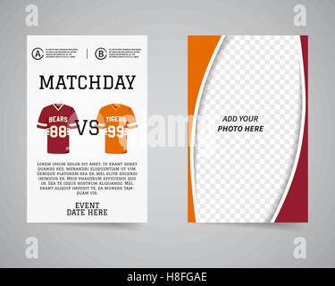 US-amerikanischer American-Football-Spieltag zurück und vorderen Flyer Vorlagendesign. USA-Sport Marke Identität Briefkopf. Plakat, Broschüre und Banner mit Typografie und Foto Rahmen. Vektor-illustration Stock Vektor