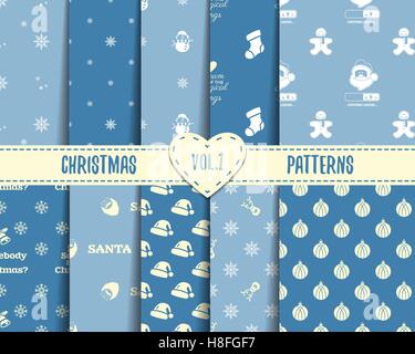 Satz von Weihnachten seamless pattern. Xmas Hintergründe Texturen-Sammlung, Feiertage. Verwendung für Verpackung, Neujahr Karten, Broschüren, Flyer. Bedrucken von t-Shirts und anderen Materialien. Vektor. Stock Vektor