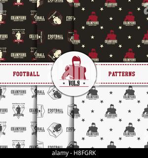 Satz von american-Football-Muster. USA-Sport-nahtlose Hintergrund-Kollektion. Sport Wallpaper mit Player in Monochrom und Farbe Design. Fußball Ausrüstung Vektorgrafik. Skizze, handgezeichneten Stil Stock Vektor