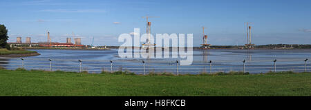 Panorama der neuen Mersey Gateway Brücke, gebaut, Runcorn, Cheshire, England, UK Stockfoto