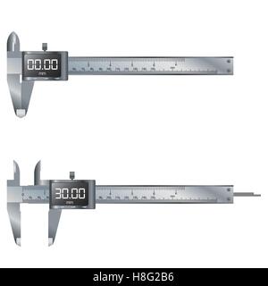 Bremssattel, Vernier, Vektor, Skala, Messgerät, weißer Hintergrund, Objekt, Technologie, Metall, Ausrüstung, isoliert, Stahl, Werkzeug Stock Vektor