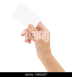 leere Karte mit Beschneidungspfad isoliert halten die Hand Stockfoto