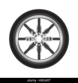 Rad, Auto, Reifen, Illustration, weißer Hintergrund, isoliert, schwarz, modern, rund, Metall, Stahl, Transport, Kautschuk Stock Vektor