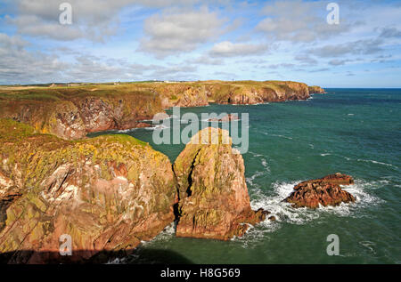 Ein Blick auf die felsige Küste und Küsten Features auf Bullers Buchan, Aberdeenshire, Schottland, Vereinigtes Königreich. Stockfoto