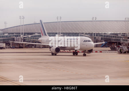 Air France Airbus A320 am Flughafen Roissy Charles de Gaulle, Frankreich. Stockfoto