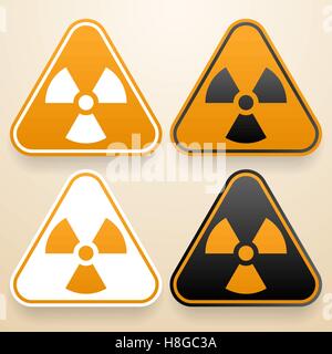 Satz von dreieckigen Anzeichen von Gefahr, weiß, schwarz und orange Farbe. Strahlung-Warnschild Stock Vektor