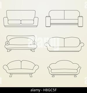 Icon Set von Sofas. Dünne Linienstil Stock Vektor