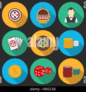 Bunte Iconset auf ein Casino-Thema. Glücksspiel, Ikonen, Ikonen Casino, Geld Symbole Stock Vektor