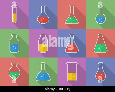 Chemischen und biologischen Wissenschaft Laborgeräte - Reagenzgläser und Kolben Symbole Stock Vektor