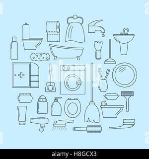 Set von Linie Icons. Badezimmerthema. Vektor-Illustration Stock Vektor