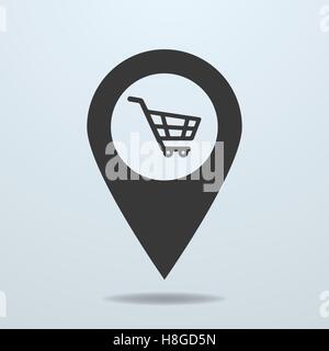 Kartenzeiger mit einem Warenkorb-symbol Stock Vektor