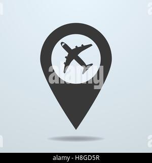 Kartenzeiger mit einem Flugzeug-symbol Stock Vektor