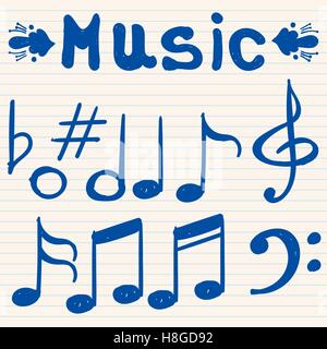 Satz von Hand gezeichnet, skizzierte, doodled Musik nimmt zur Kenntnis und Zeichen Stock Vektor
