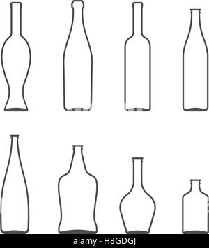 Satz von Glasflaschen-Vektor-Icons. Wein, Bier, Whisky, Likör, Champagner und andere Flaschen Silhouette oder symbol Stock Vektor