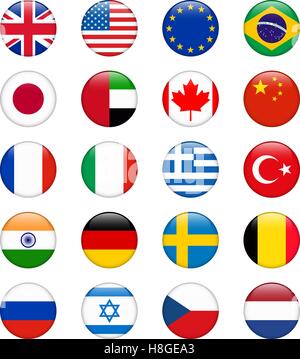 Satz von populären Country Flags. Glänzend Runde Vektor Icon-Set. Vektor-illustration Stock Vektor