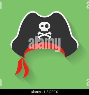 Vektor Icon Piratenhut mit einem Jolly Roger-Symbol. Obstruktion, Corsair Kopfschmuck mit Zeichen, Symbol der gekreuzten Knochen oder crossbo Stock Vektor