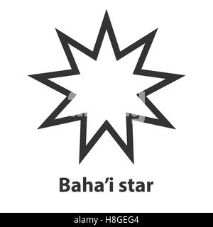 Symbol der Bahai neun zeigte Stern-Symbol. Ismus Religion Zeichen Stock Vektor