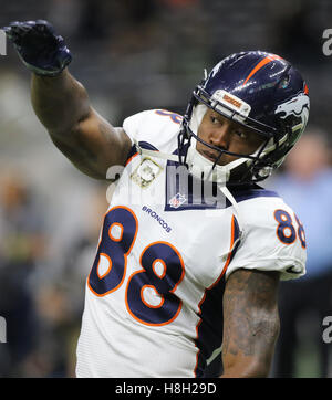 New Orleans, LOUISIANA, USA. 13. November 2016. Denver Broncos Wide Receiver Demaryius Thomas erwärmt sich vor seinem Spiel gegen die New Orleans Saints im Mercedes-Benz Superdome in New Orleans, Louisiana am 13. November 2016 © Dan Anderson/ZUMA Draht/Alamy Live News Stockfoto