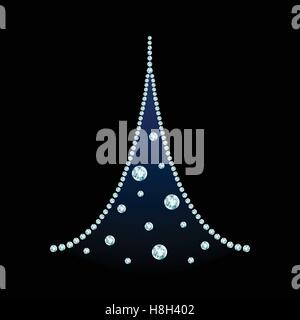 Diamant stilisierten Weihnachtsbaum Zusammensetzung auf schwarzem Hintergrund Stock Vektor