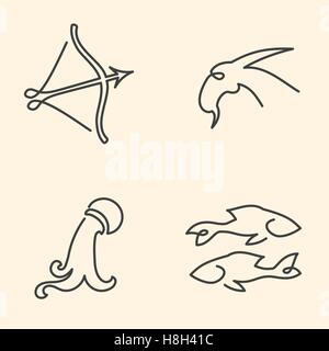 Eine Zeile Tierkreissymbolen set - Schütze, Steinbock, Wassermann, Fische Stock Vektor