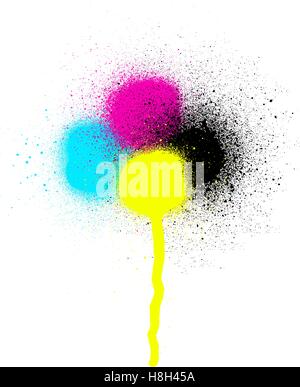 CMYK-Graffiti undicht tropft gespritzten Element über weiß Stock Vektor